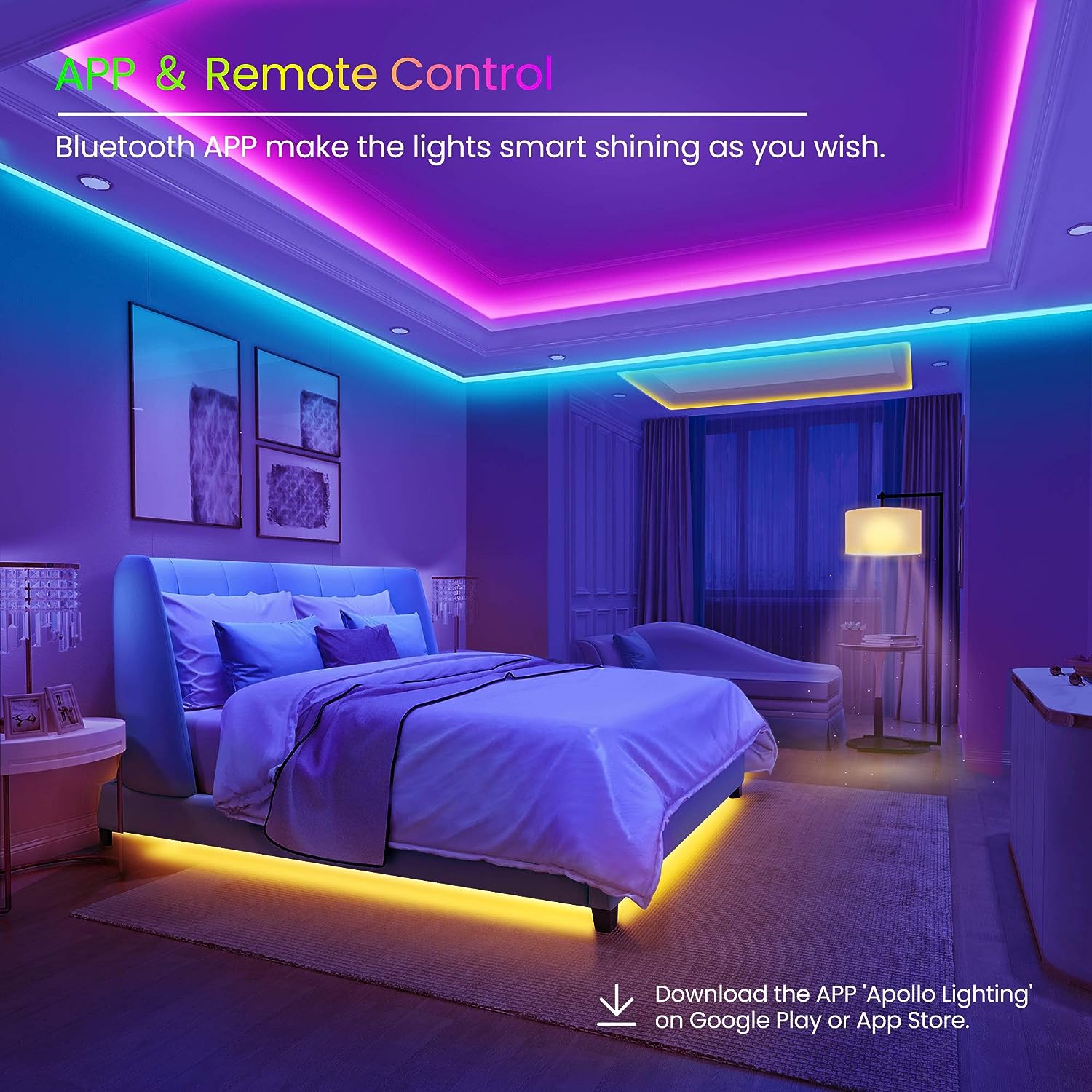 KSIPZE 100ft Led Strip Lights RGB Music Sync Color Changing,Bluetooth Led  Lights with Smart App Control Remote,Led Lights for Bedroom Room Lighting
